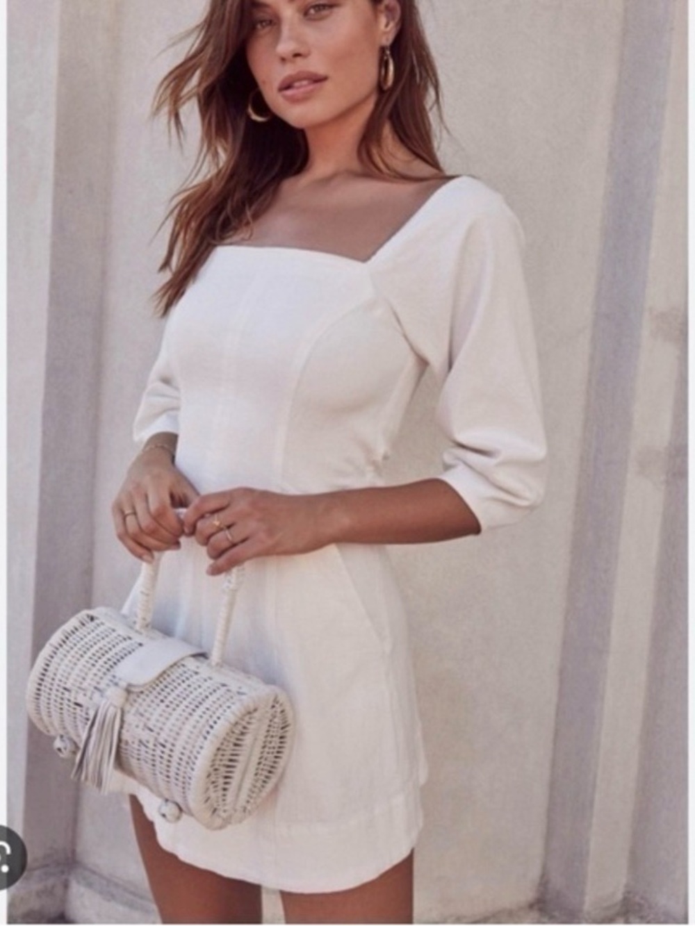 NWT ASTR The Label Rabia Denim White Square-Neck Mini Dress Pockets SZ MED $129